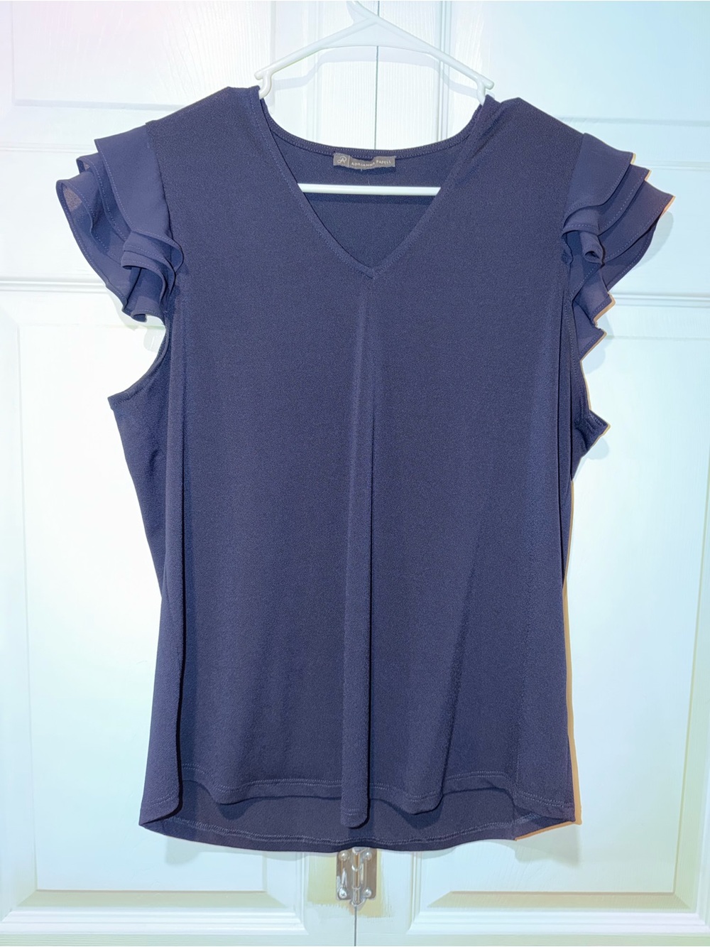 Women’s Navy V-Neck Ruffle Sleeve Top